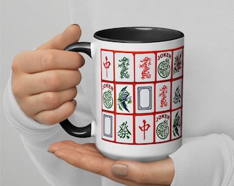Caneca de Mahjong, presente para fãs de Mahjong, presente para anfitriã, presente de boas-vindas, amante de café, amante de chá, com interior colorido
