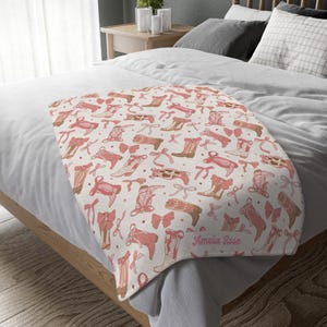 Coquette Blanket - Boots and Pink Bows - Soft Girl Aesthetic - Girly Room Decor - Personalized  Velveteen  Two side print Blanket