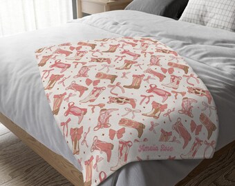 Manta Coquette: Lazos rosas y botas, manta de terciopelo