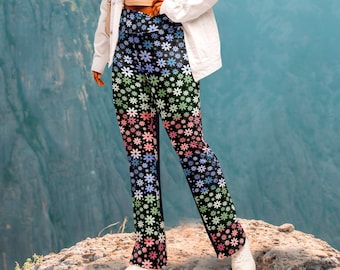 Floral Flare Yoga Leggings: High Waist Boho Festival Pants
