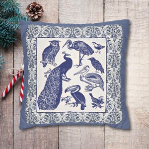Water Bird Pillow, Bird Lover Gift, Pillow Cover, Decorative Cushion, Water Bird Cushion, Bird watcher, Bird Throw Pillow, heron Decor