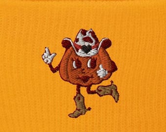 Western Pumpkin Beanie - Festive Fall Embroidery - Halloween Aesthetic - Knit Hat for Pumpkin Lovers
