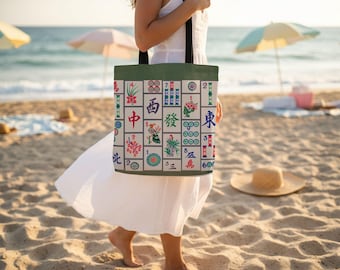 mahjong. Tiles Mahjong Mom Gift, Large Tote Bag, Fun Shopping Bag for Mahjong Lovers, Grocery Bag & Whimsical Gift for Mahj players