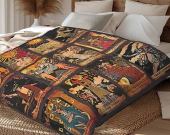 Tarot Card Blanket, Dark Academia Throw, Witchy Halloween Blanket, Vintage Decor, Mystic Occult Gift, Soft Velveteen Throw
