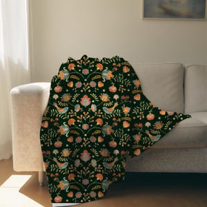 Samt Mikrofaser Decke (zweiseitiger Druck) - skandinavischer Überwurf für gemütliches Wohndekor, nordische Decke mit Folk Art Design - Hygge Style