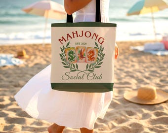 Mahjong Mom Gift, Large Tote Bag, Fun Shopping Bag for Mahjong Lovers, Grocery Bag & Whimsical Gift for Mahj players