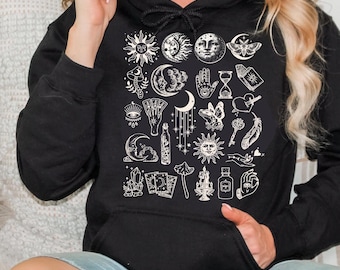Sudadera Boho Luna: Diseño espiritual de sol y luna - Colores cómodos