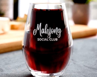 Copa de vino sin tallo con grabado de Mahjong, regalo grabado para amantes del Mahjong, elegante copa para noches de juego, regalo personalizado para jugadores de Mahjong