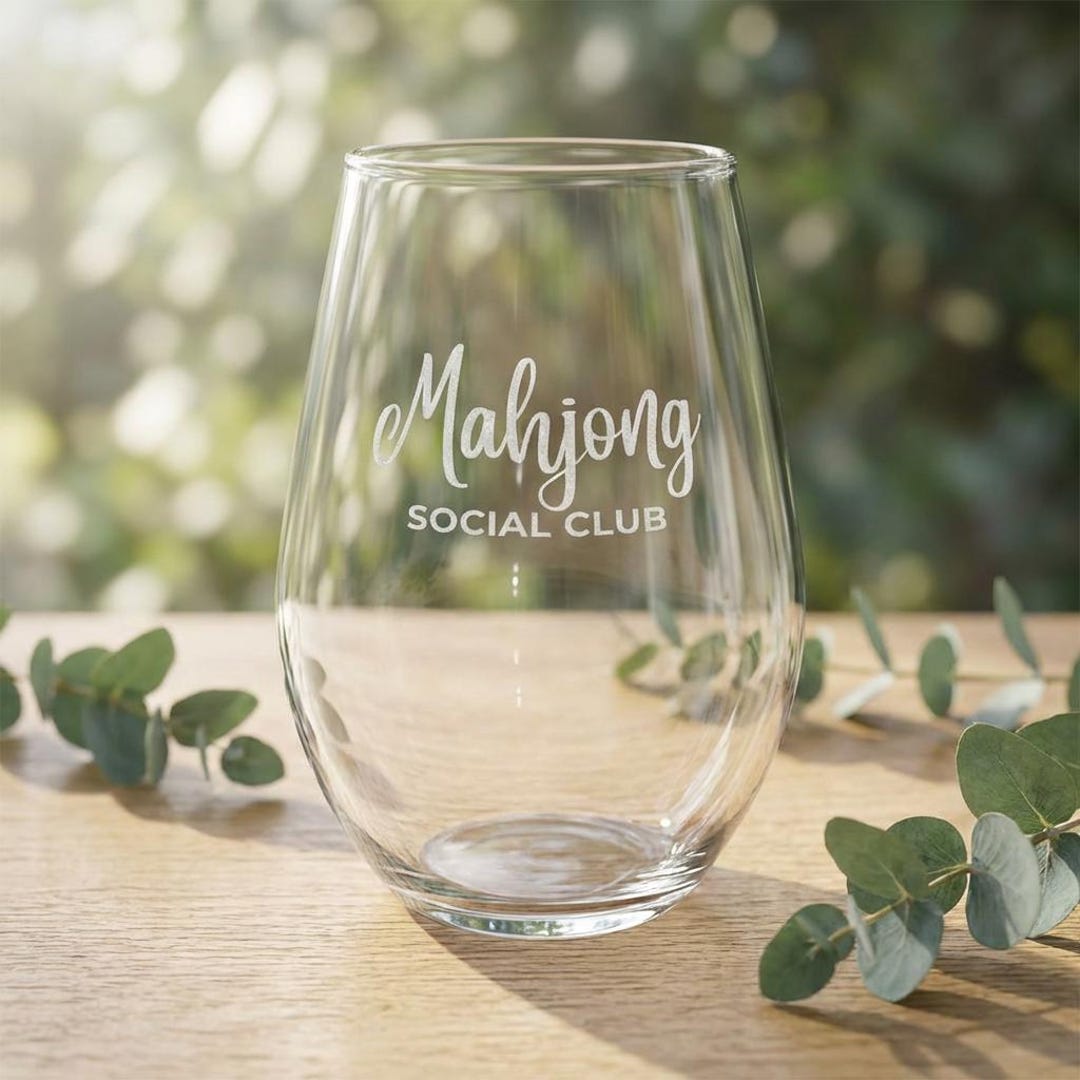 Engraved Mahjong Stemless Wine Glass, Etched Mahjong Lover Gift, Elegant Game Night Glass, Personalized Mahjong Player Gift