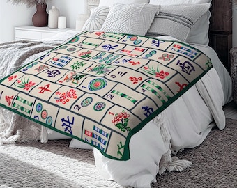 Sammetsfilt i mikrofiber, Mahjongfilt på två sidor, Vintage Mahjong-filt, Mysig speldekoration, Turneringspresent, Presenter för spelare, Kul