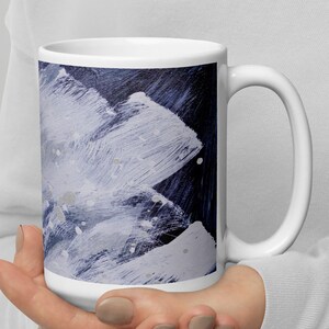 Abstract Ceramic Coffee Mug: Modern Art, Blue and White