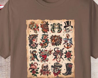Koszulka z nadrukiem Vintage Tattoo Flash – Komfortowe kolory – Tradycyjny amerykański