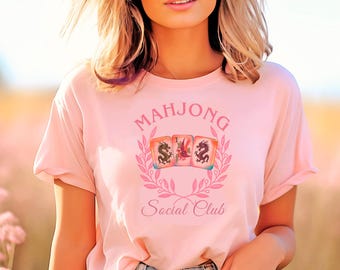 Mahjong Social Club Tee | Cute Pink Mahjong Shirt Women | Game Night Outfit