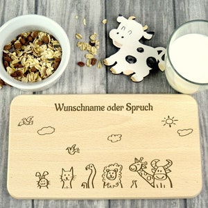 Personalized breakfast board for children, gift idea as a birthday present, Christmas present, or baby present, with desired name