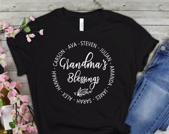Blessed Grandma With Grandkids Names | Great Grandma Gift | Personalized Grandma Gift | Grandmother Shirts | Mothers Day Gift