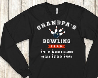Grandpa Bowling Shirt | Papa Grandpa Father's Day Gifts | Personalized Grandpa Long Sleeve | Grandfather Gift With Grandkids Names
