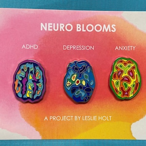 Brain pin - - set of 3- enamel pin - enamel brain pin -mental health - Neuro Blooms - depression - anxiety - ADHD
