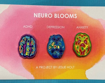 Neuro Blooms brain scan pin - - set of 3- enamel pins - enamel pin -mental health - - depression - anxiety - ADHD