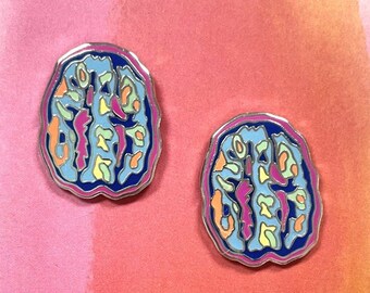 Brain earrings - enamel earrings - ADHD - mental health - neuro blooms
