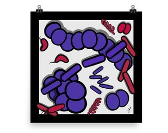 Impression d'art sur les bactéries - Trucs scientifiques ringards | coloration de Gram | Microbiologie | Art mural médical