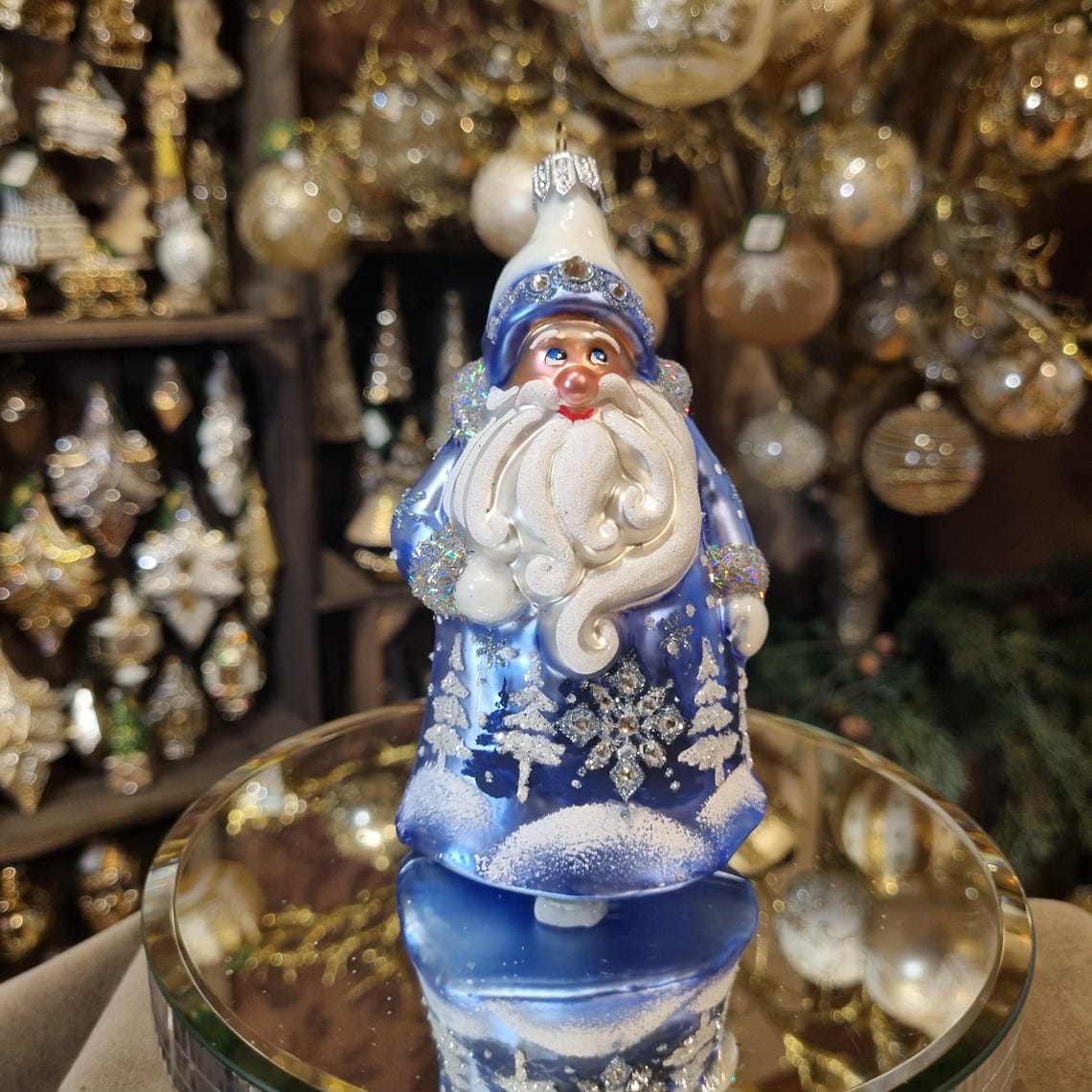 Blue Santa Glass Ornament – Hand-painted Father Christmas With ...