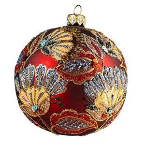 Silverado  Ornament, ball of 10 cm, burgund base with multicolor flowers