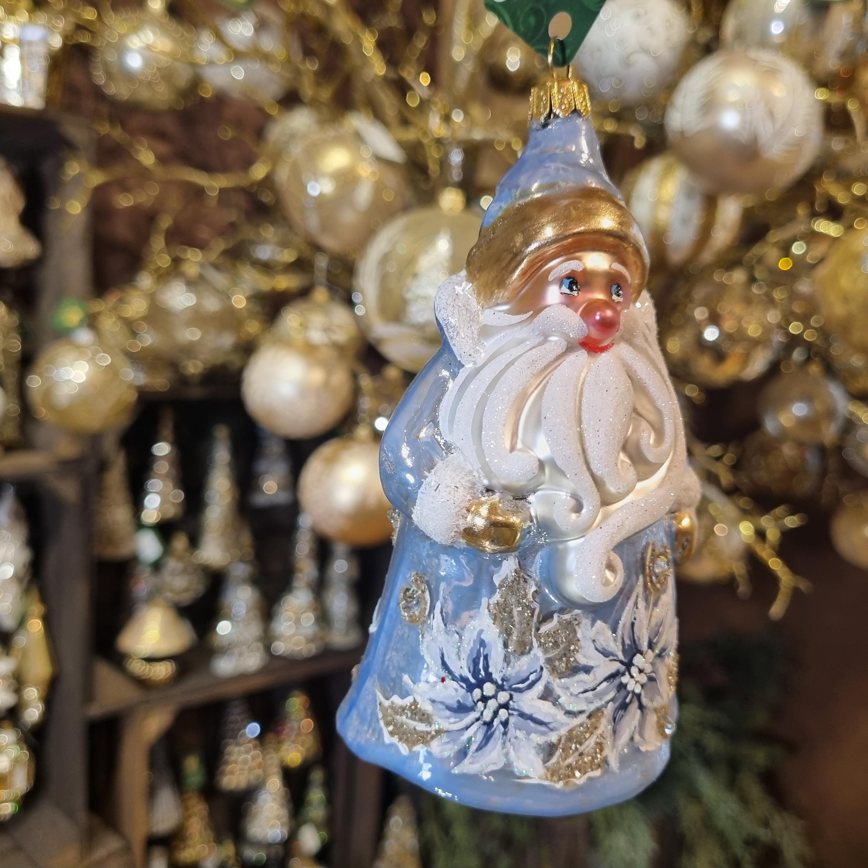 Blue Santa Glass Ornament – Hand-painted Father Christmas With White ...