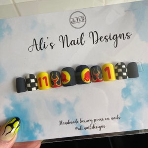 Red Bull Racing inspired press on nails