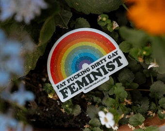 Feminist Vinyl Sticker: Fat Positive Rainbow Decal
