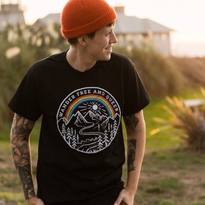 Wander Free and Queer T-Shirt | Rainbow Pride Shirt | Queer Pride Clothing