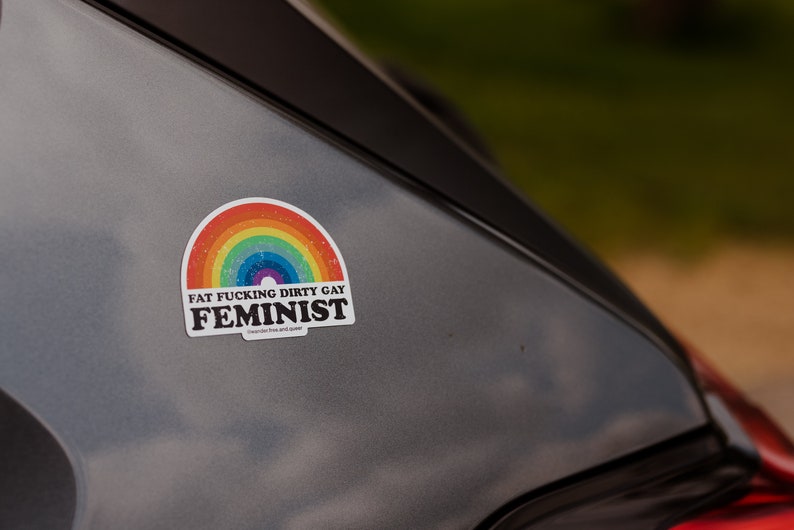 Feminist Vinyl Sticker: Fat Positive Rainbow Decal image 3