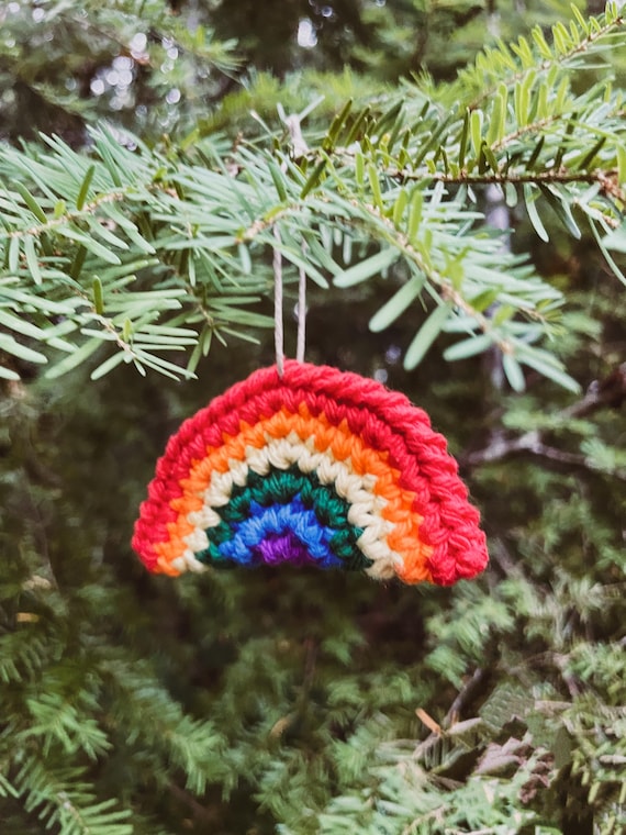 Handmade Pride Rainbow Ornament | Crochet Christmas Charm | Gay Pride Gifts