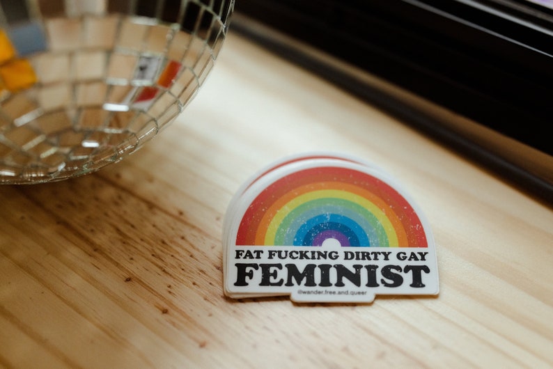 Feminist Vinyl Sticker: Fat Positive Rainbow Decal image 2