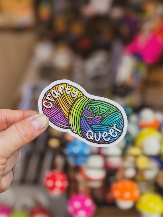 Crafty Queer Vinyl Sticker: Crochet & Knitting LGBTQ+ Pride Decal