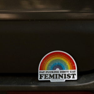 Feminist Vinyl Sticker: Fat Positive Rainbow Decal Magnet