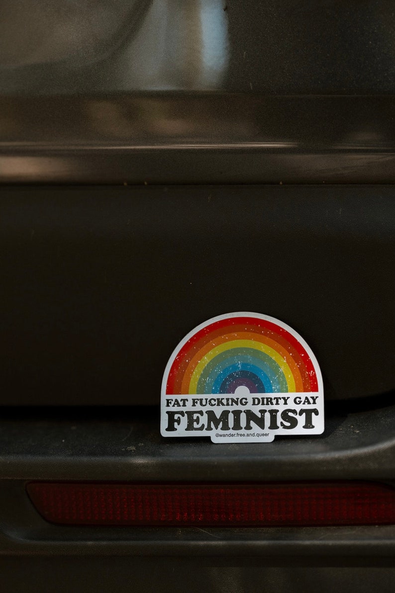 Feminist Vinyl Sticker: Fat Positive Rainbow Decal Magnet