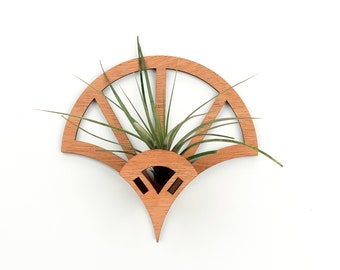 Air Plant Holder Geometric Wooden Wall Hanging Display, Office or Home Decor Plant Lover Gift Living Wall Art Air Plant Hanger Wall Vase