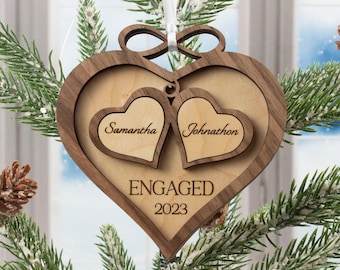 Engagement Ornament Personalized Couples Names Wooden Engraved Decorations Gifts Fiance Our First Christmas Engaged Married Infinity Heart