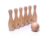 Personalized Wood Bowling Pins and Balls Set of 6 - Wooden Bowling Pins - Children 39 s Bowling Set - Wood Bowling Game - Wood Skittles