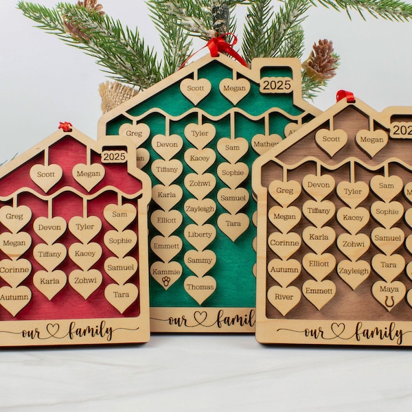 1-44 Names Family Christmas Ornament 2026  Large Family Ornament Personalized Christmas Ornaments, Grandkids Ornament, Grandparent