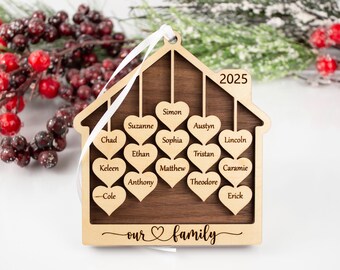 Custom Family Christmas Ornament 2026, Personalized 1-22 Names, Large Groups, Department Coworkers, Student Classroom, Maple Wooden Home