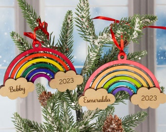 Personalized Kids Ornament 2023, Baby's First Christmas Ornament, Rainbow Ornament, Christmas Ornament, Name Ornament, Rainbow Baby Ornament