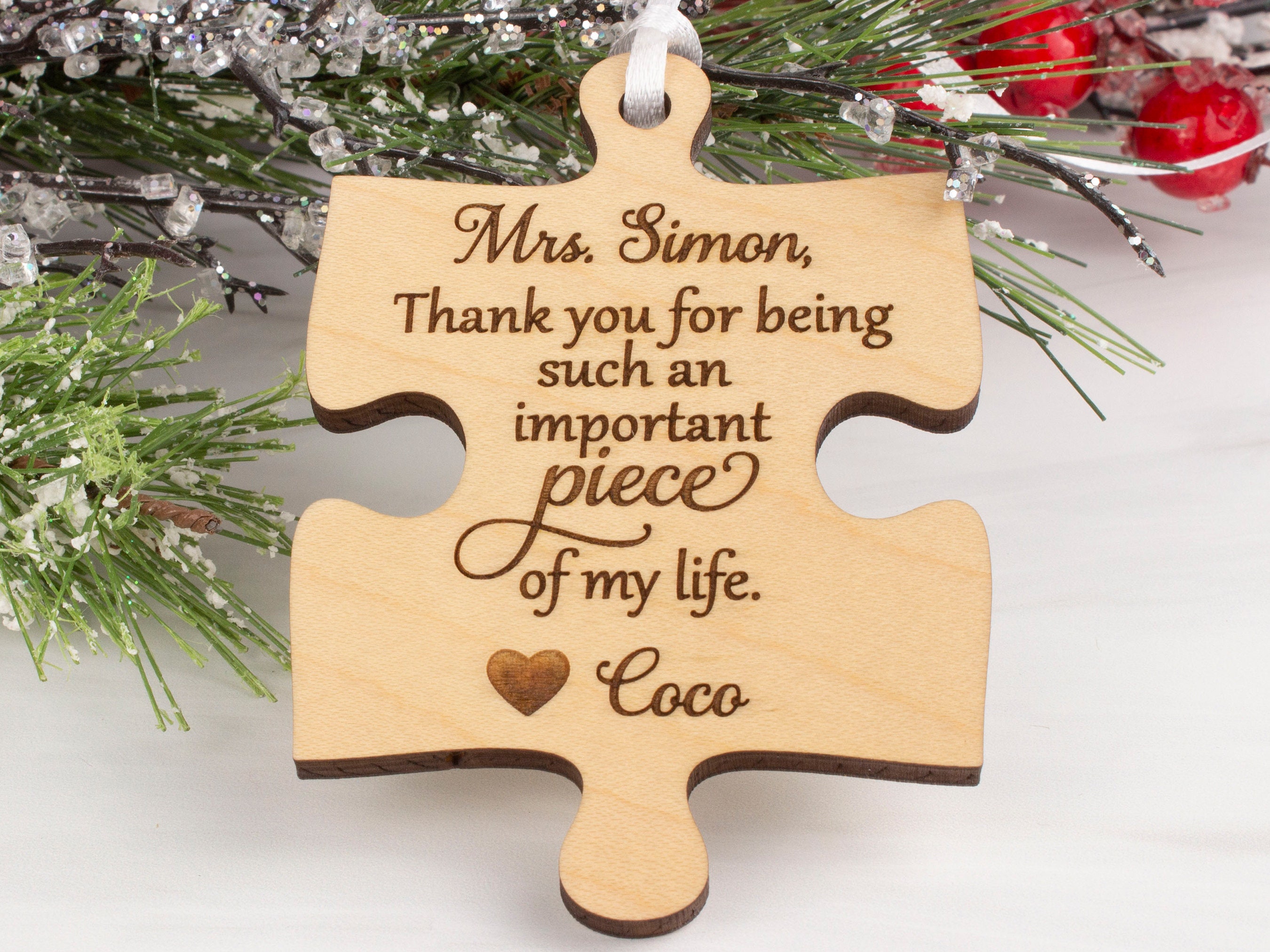 Puzzle Piece Ornament, Personalized Teacher Christmas Gifts, Thank You ...