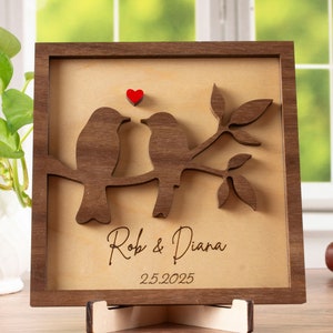 Personalized Couple Names Wood Sign Custom Engagement Gifts for Couple | Anniversary Gift | Wedding Gift | Love Birds