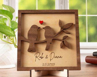 Personalized Couple Names Wood Sign Custom Engagement Gifts for Couple | Anniversary Gift | Wedding Gift | Love Birds