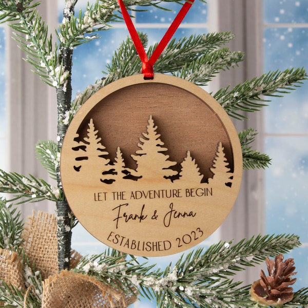 Wedding Ornament Personalized Couples Names Wooden Engraved Decorations Gifts for Newlyweds Let The Adventure Begin