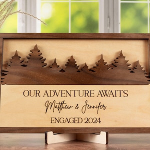 Engagement Gift for Couples Unique Wood Sign with Names, Relationship Gifts, Our Adventure Awaits