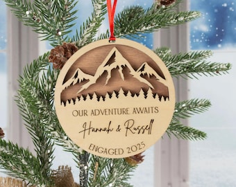 Engagement Ornament Personalized Couples Names Wooden Engraved Decorations Gifts for Fiance Our First Christmas Engaged Married
