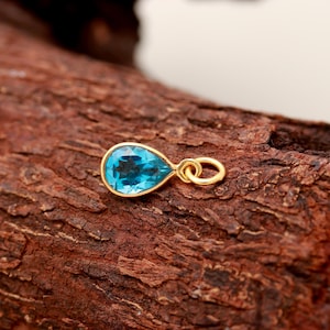 Blue Topaz 14 K Gold Charm Pendant, Blue Topa Gold Charm, Handmade Gold Charm Pendant, birthstone Gift for her
