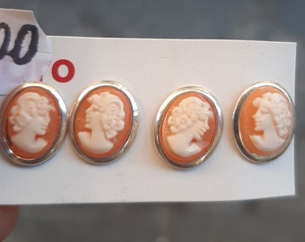 Met de hand gegraveerde Sardonische Cameo-oorbellen in 925/00 zilver